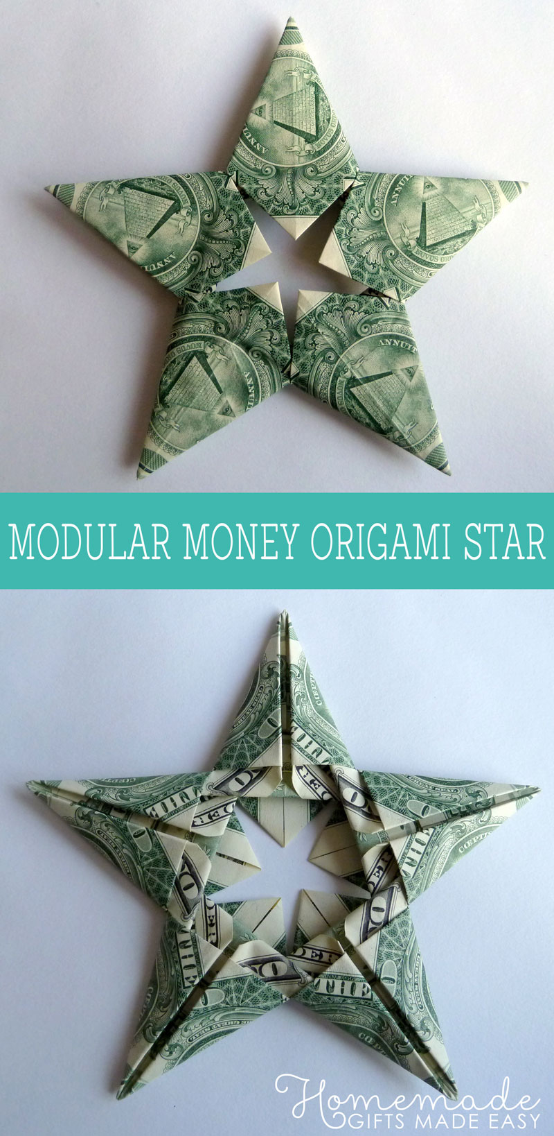 Modular Money Origami Star from 5 Bills How to Fold Step