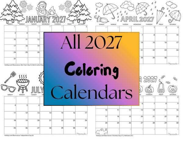 2027 Calendar Coloring Twelve Month Full Year Calendar