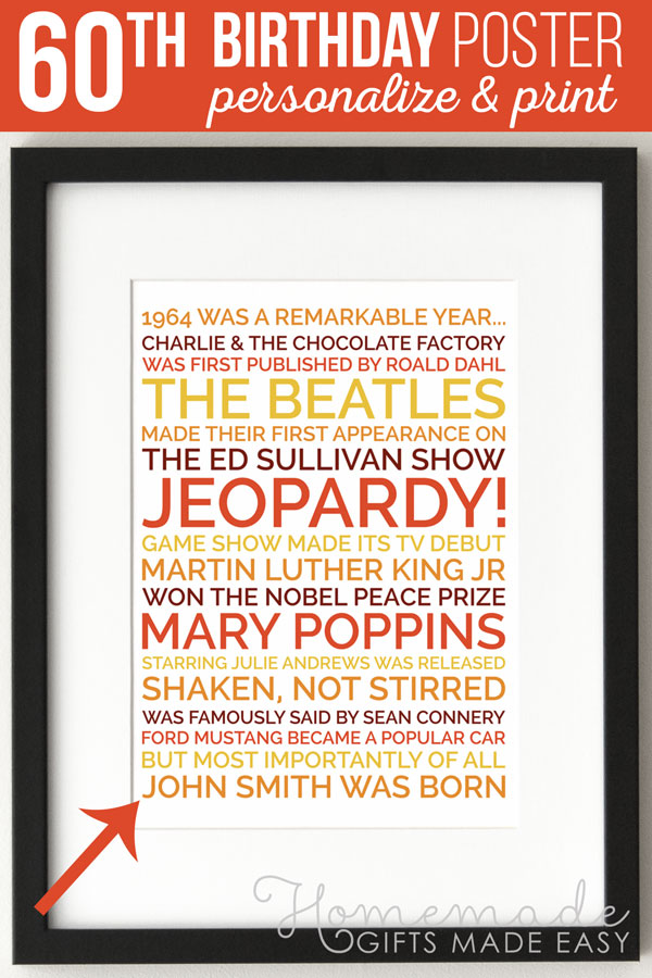 60th birthday personalized poster gift