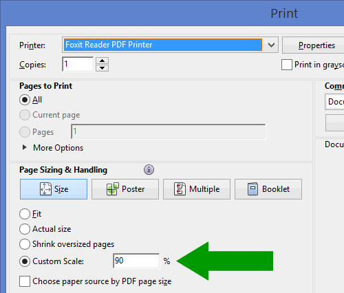 custom print size in adobe reader