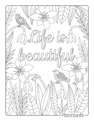 Adult Coloring Pages Life Is Beautiful Flowers Birds