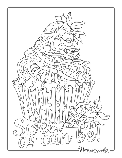 Adult Coloring Pages Strawberry Cupcake