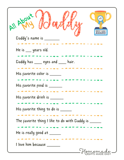 All About Dad Printable for Preschool