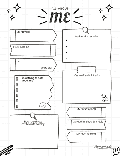 All About Me Black and White Doodle Sketchbook Adults
