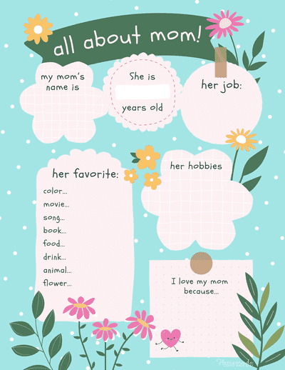 All About Mom Printable Cute Blue Flowery Polkadot
