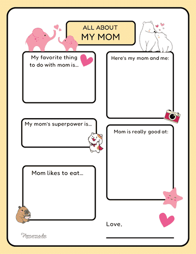 All About Mom Printable Simple Cute Yellow Border With Animals