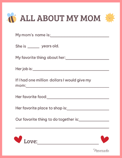 All About Mom Printable Simple Pink Border for Preschoolers
