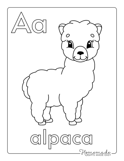 Alphabet Coloring Pages Letter a Alpaca