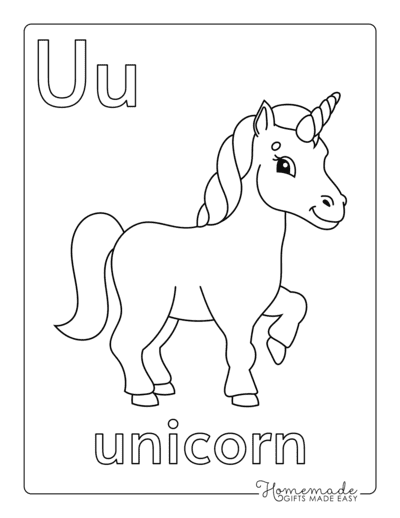 Alphabet Coloring Pages Letter U Unicorn