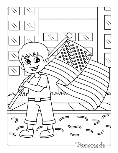 American Flag Coloring Pages Easy Boy Carrying Us Flag 4th of July