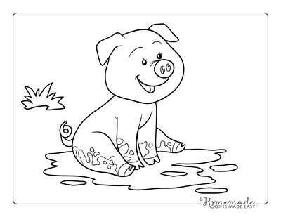 Animal Coloring Pages Pig in Mud