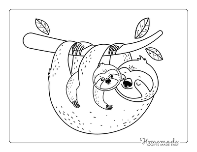 Animal Coloring Pages Sloth Mom Baby