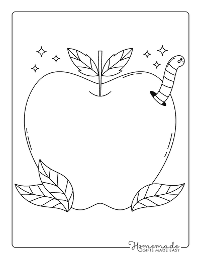 Apple Coloring Pages Easy Cute Apple With Worm Coloring Page