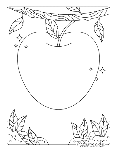Apple Coloring Pages Simple Hand Drawn Apple Hanging From Branch