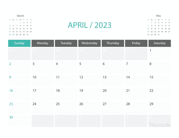 April Calendar 2023 Printable Corporate Landscape