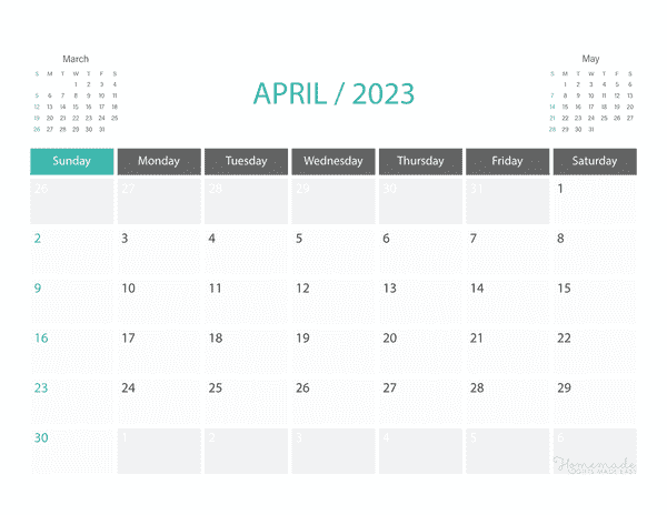 april Calendar 2023 Printable Corporate Landscape