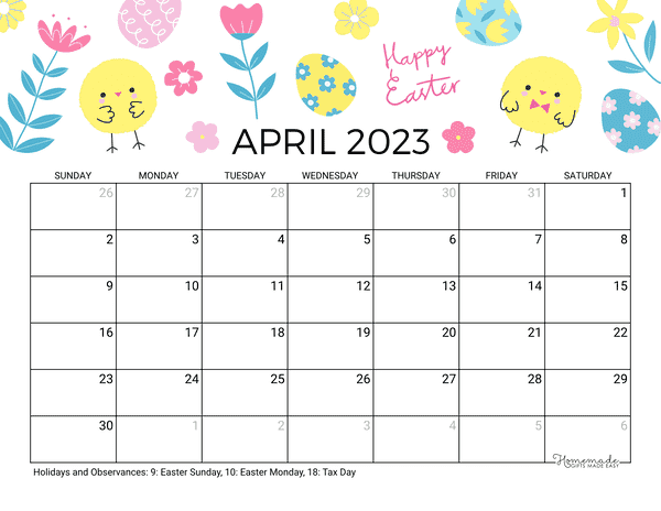 April 2023 & 2024 Calendar | Free Printable with Holidays