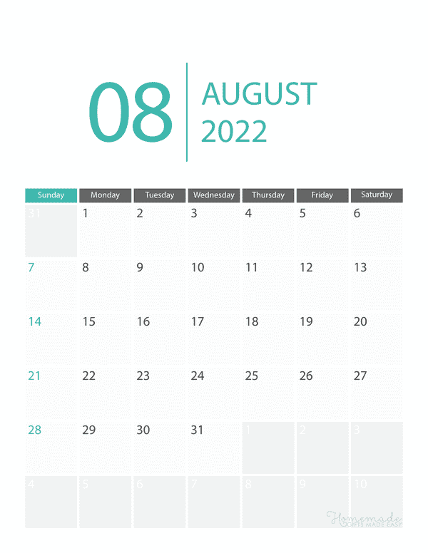 august Calendar 2022 Printable Corporate Portrait