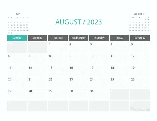 august Calendar 2023 Printable Corporate Landscape