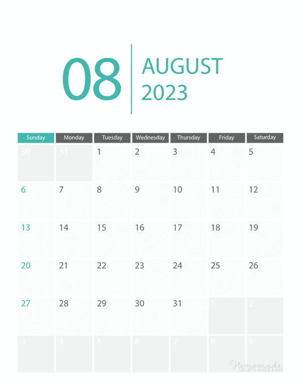 August Calendar 2023 Printable Corporate portrait