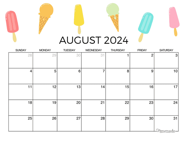 August 2024 Calendar Free Printable With Holidays