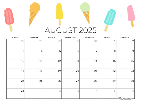 August Calendar | Free Printable Calendars and Templates