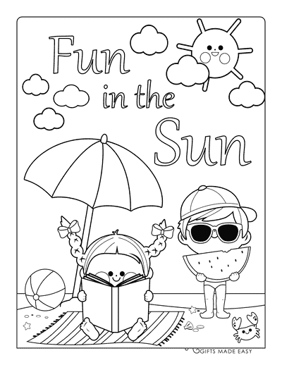 August Coloring Pages Summer Beach Reading and Watermelon for Kids