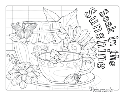 August Coloring Pages Summer Tea Butterfly Flowers