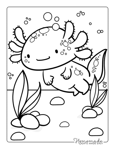 Axolotl Coloring Pages Cute Kawaii Simple Axolotl Under Water