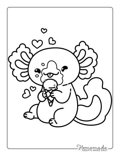Axolotl Coloring Pages Easy Cute Axolotl Eating Ice Cream