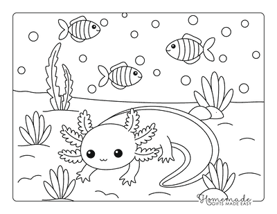 Axolotl Coloring Pages Easy Cute Axolotl Under Water
