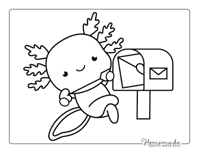 Axolotl Coloring Pages Easy Cute Kawaii Axolotl Love Letter