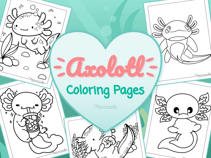 Axolotl coloring pages montage image with example coloring pages.