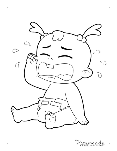 Baby Coloring Pages Cute Crying Baby Drawing Easy Girl
