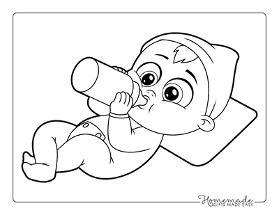 Baby Coloring Pages Easy Cute Baby Laying Down and Drinking From Bottle