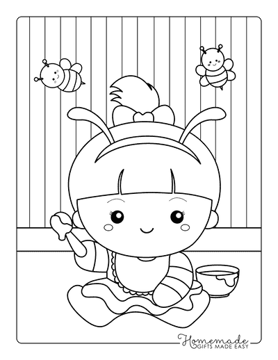 Baby Coloring Pages Easy Kawaii Baby Dressed as Bee