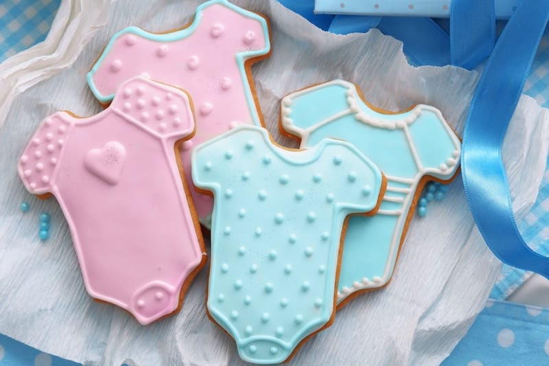 baby shower wishes pink and blue onesie cookies