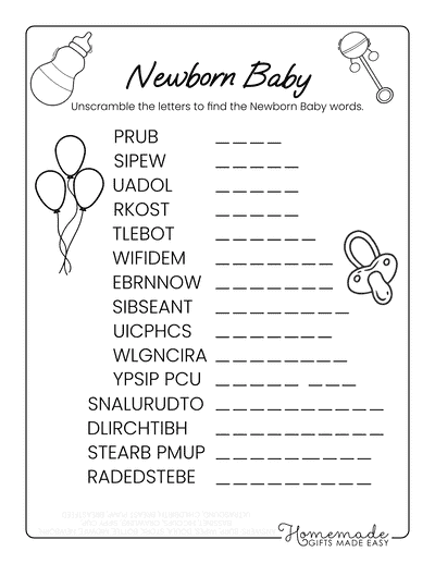 Baby Word Scramble Newborn Baby