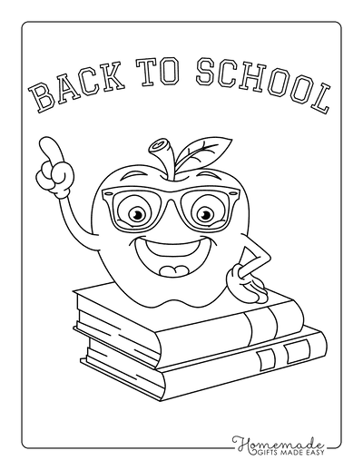 Back to School Coloring Page Apple Glasses Books