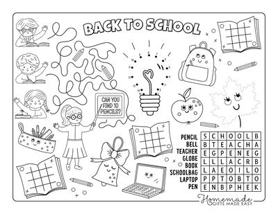 Back to School Coloring Pages Activity Sheet Wordsearch