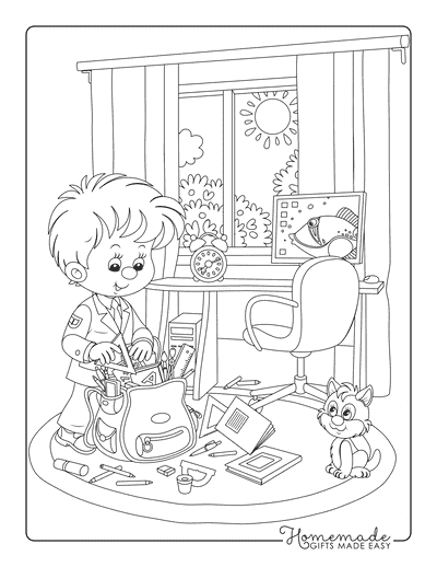 Back to School Coloring Pages Boy Packing Schoolbag