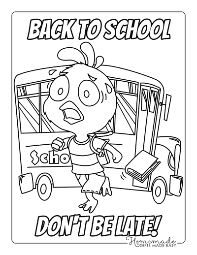 Back to School Coloring Pages Cute Easy Running Chicken Student and School Bus