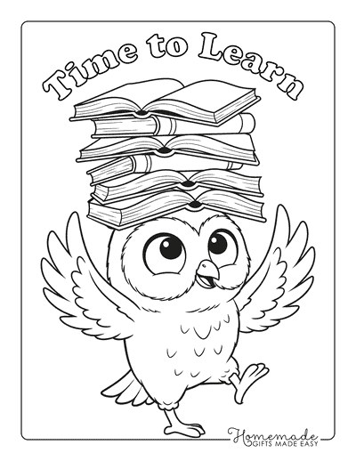 Back to School Coloring Pages Time to Learn Cute Owl With Books Back to School Coloring Pages Time to Learn Cute Owl With Books