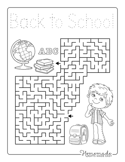 Back to School Coloring Sheet Boy Find School Maze