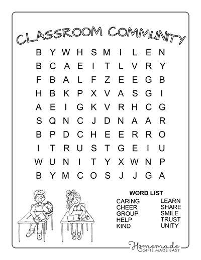 Back to School Word Search Classroom Community Easy