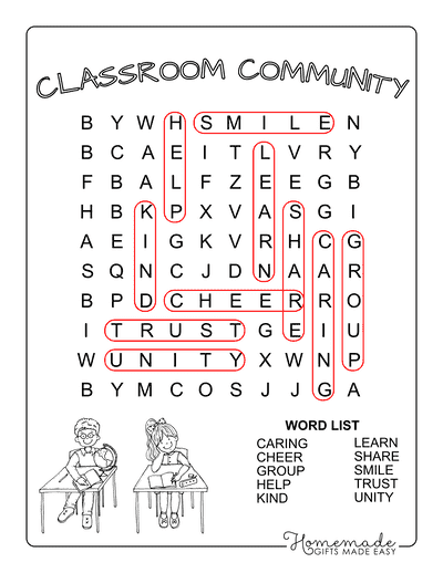 Back to School Word Search Classroom Community Easy Answers