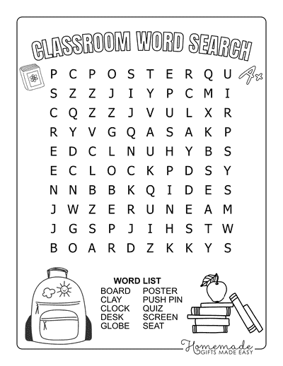 Back to School Word Search Classroom Easy