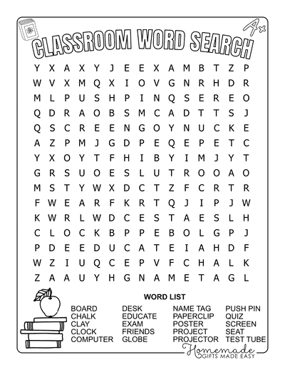 Back to School Word Search Classroom Medium