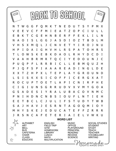 Back to School Word Search General Hard