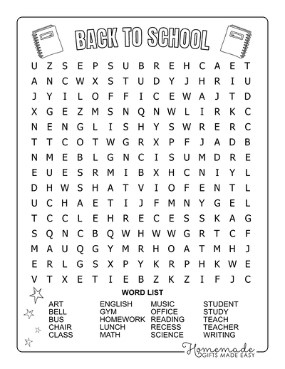 Back to School Word Search General Medium